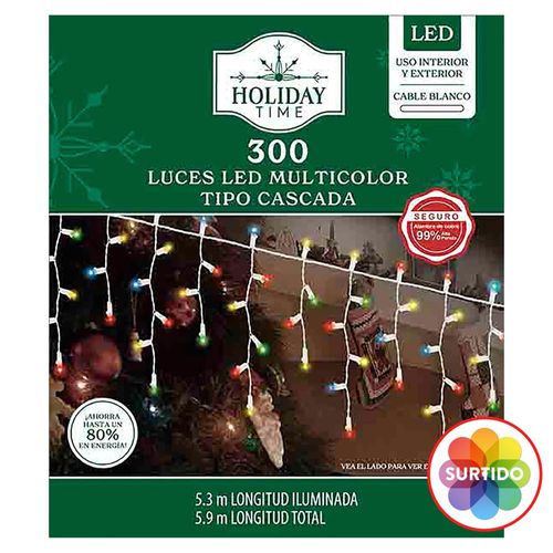 Luces Led Holiday Time cascada cálidas y multicolor serie 300 luces