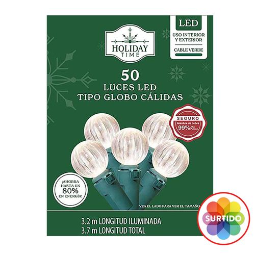 Luces Led Holiday Time diseño de bolitas multicolor serie 50 luces