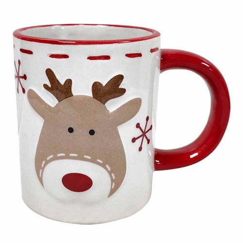 Taza Holiday Time de cerámica navideña de reno