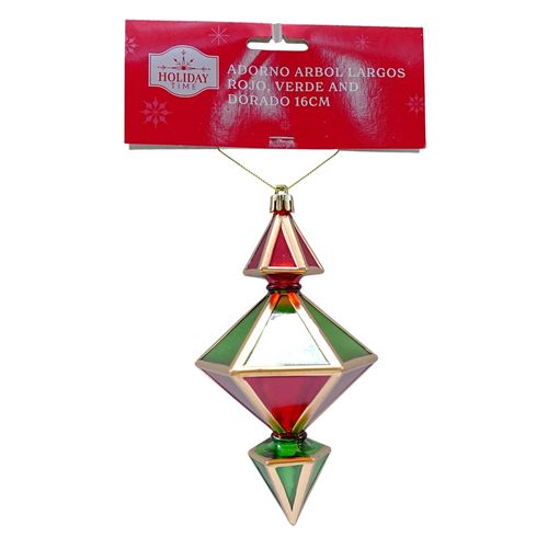 Adorno para árbol Holiday Time largos rojos verdes y dorados - 16 cm